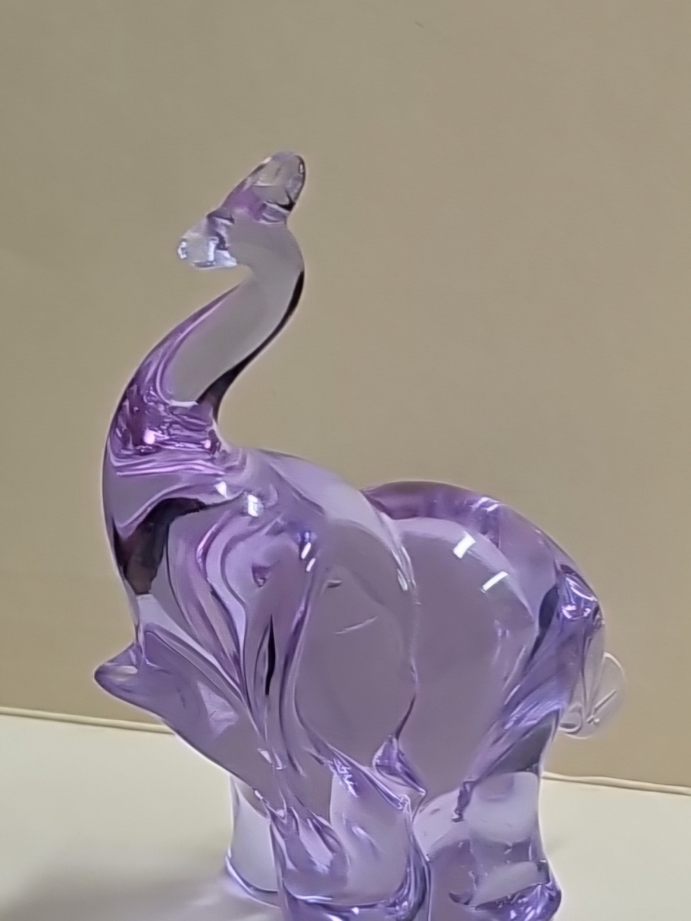 Vintage Light Purple Glass Lucky Elephant 3.5" Figurine Gift Decor